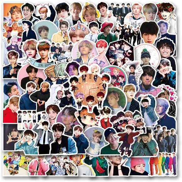 100 PCS BTS Stickers Vinyl Waterproof Stickers for Water Bottle, Mugs,Phones,etc - Picture 1 of 6